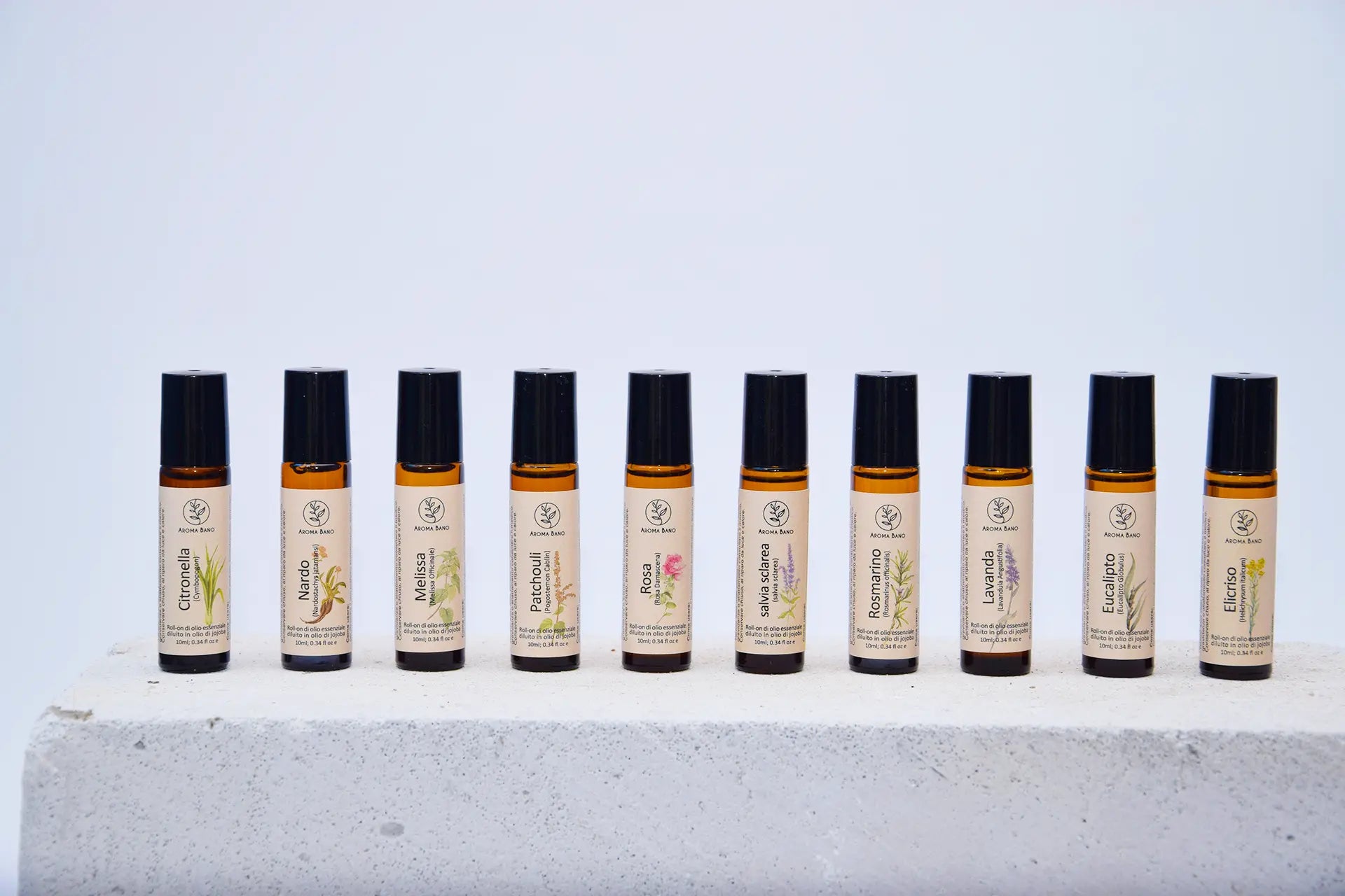 Collezione di Roll-On Aromaterapia Aroma Bano con oli essenziali naturali