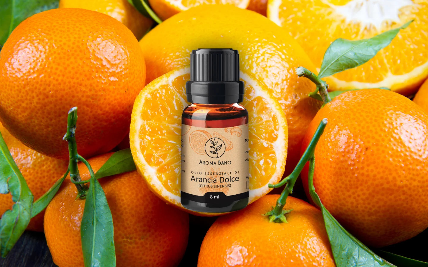 Olio essenziale di Arancia Dolce con arance fresche
