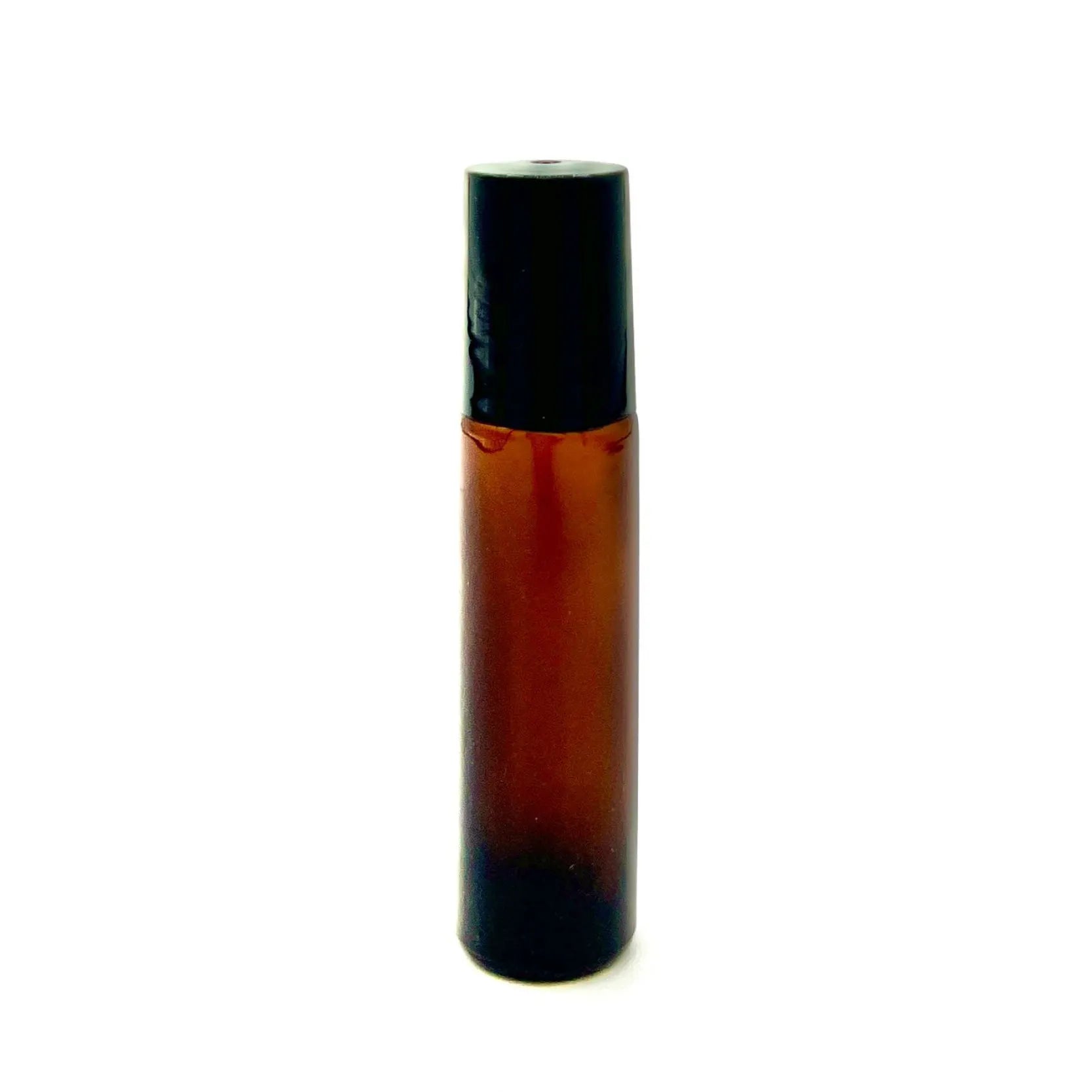 Bottiglia roll-on ambrata da 10ml con tappo nero per oli essenziali