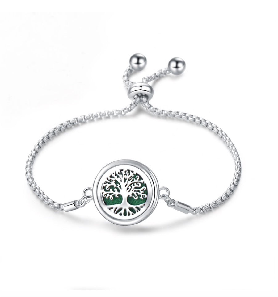 Braccialetto diffusore per oli essenziali con design albero della vita in acciaio regolabile Aroma Bano