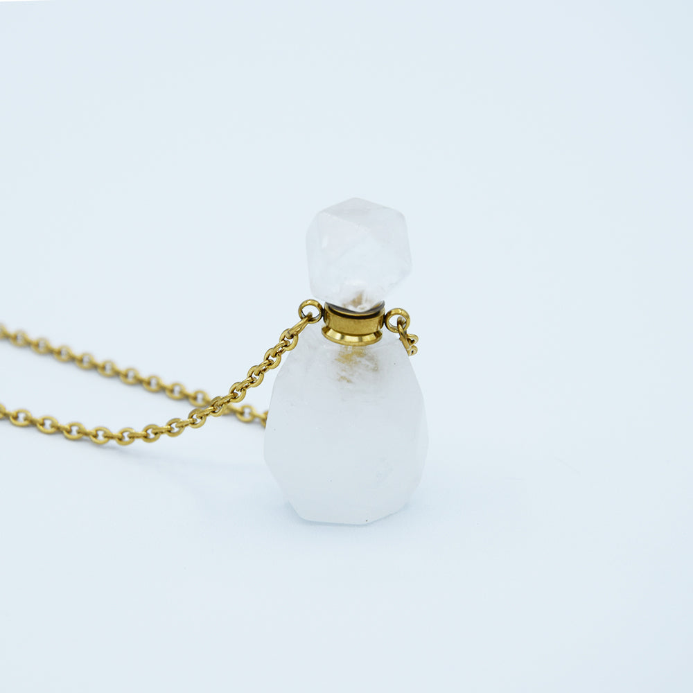 Collana per aromaterapia in quarzo bianco con flacone porta essenze