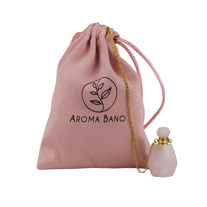 Collana aromaterapia in quarzo rosa con sacchetto regalo Aroma Bano
