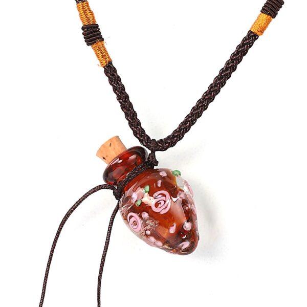 Collana aromaterapia in vetro marrone rossiccio con boccetta porta oli essenziali Aroma Bano