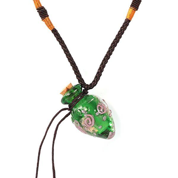 Collana per aromaterapia in vetro verde con ciondolo diffusore per oli essenziali Aroma Bano