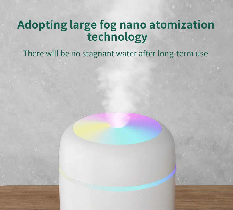 Diffusore per oli essenziali con nebulizzazione ultrasuoni e luce LED multicolore
