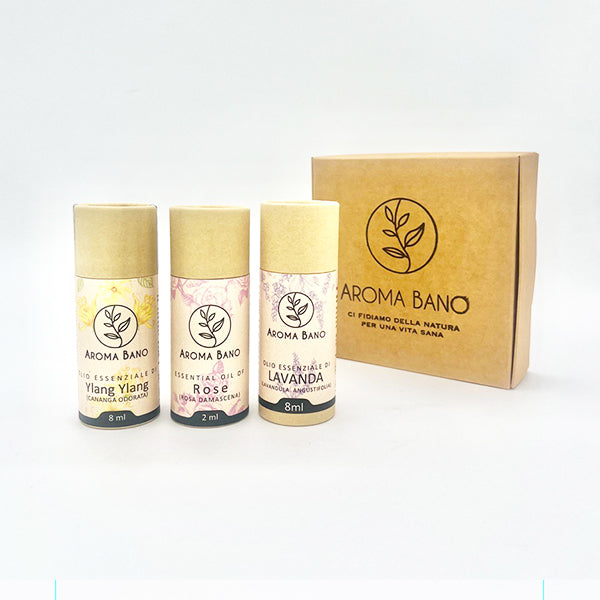 Kit olio essenziale buon umore Aroma Bano con Lavanda, Rosa Damascena e Ylang Ylang