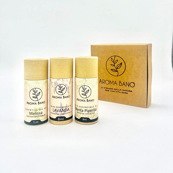 Kit sonno e rilassamento Aroma Bano con Lavanda, Melissa e Menta Piperita