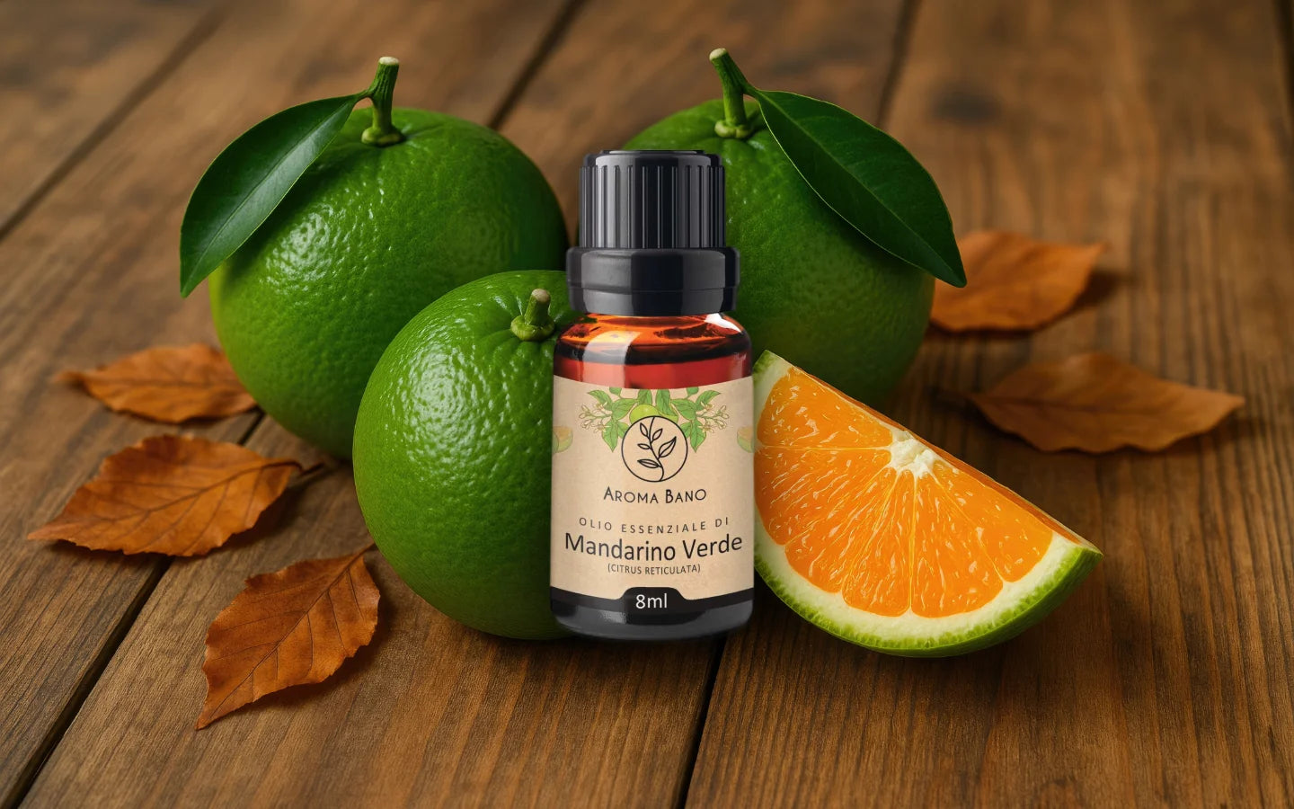 Olio essenziale di Mandarino Verde con mandarini freschi
