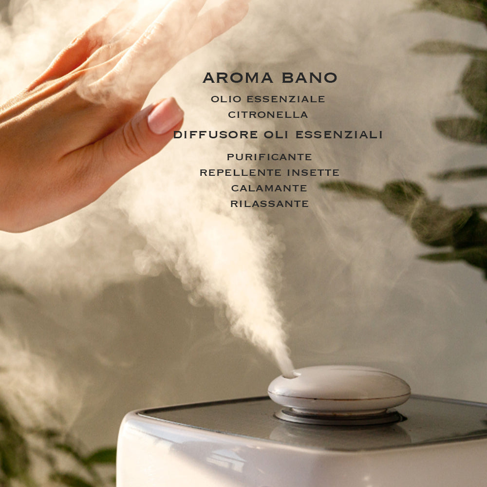 Olio essenziale di Citronella Aroma Bano utilizzato nel diffusore per purificare l’aria e allontanare gli insetti