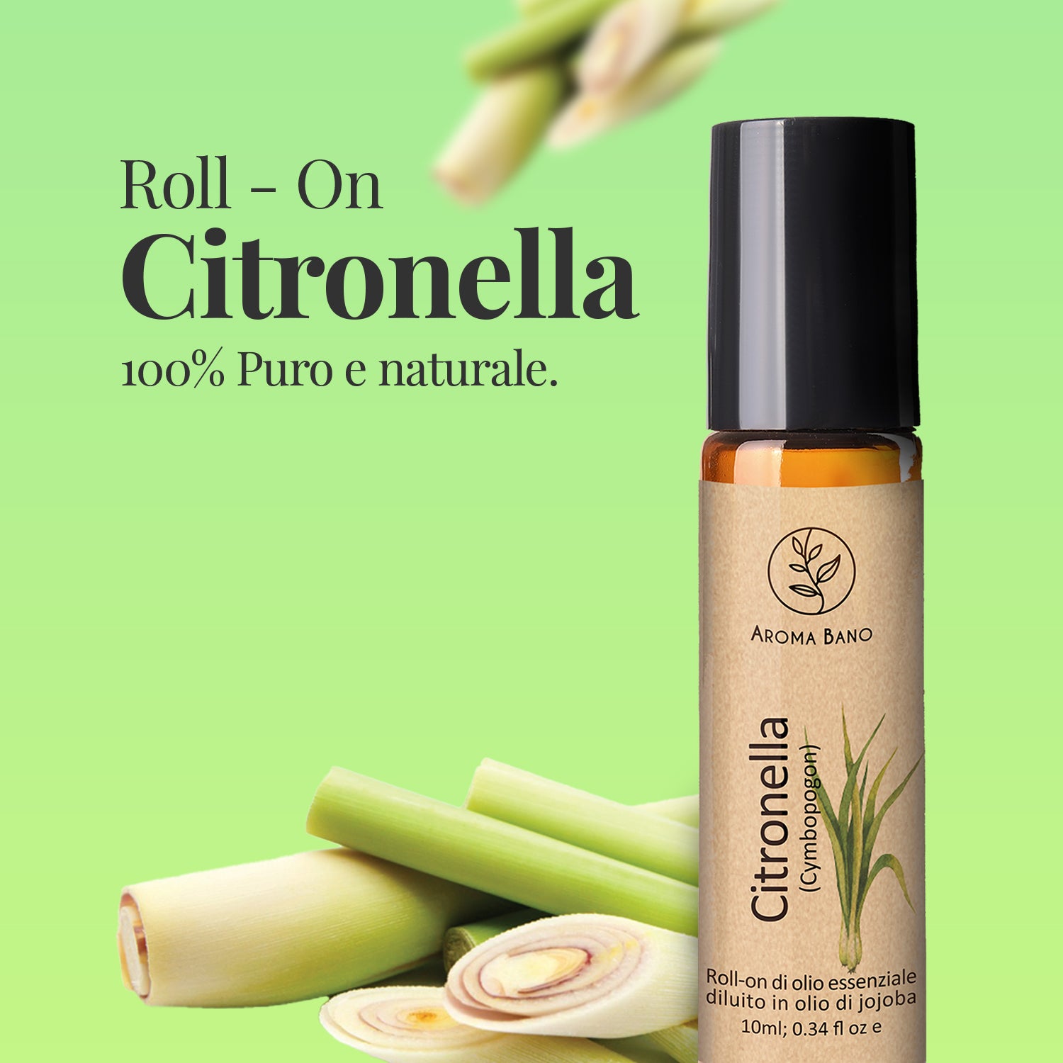 Olio essenziale di citronella Aroma Bano roll-on bottiglia con estratto naturale di citronella