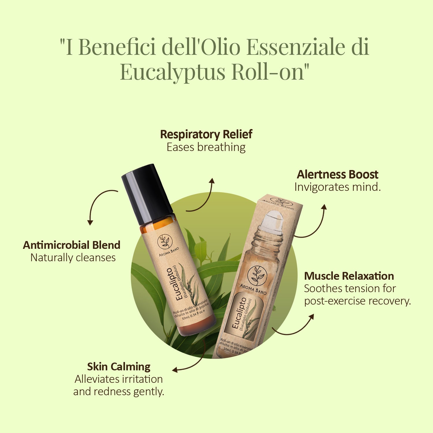 Benefici del Roll-On di Olio Essenziale di Eucalipto Aroma Bano per respirazione, concentrazione e benessere quotidiano