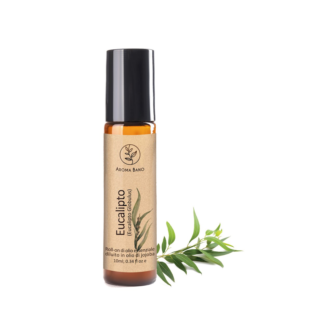 Roll-On di Olio Essenziale di Eucalipto Aroma Bano con foglie di eucalipto