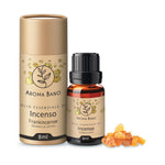 Confezione e bottiglia da 8 ml di olio essenziale di Incenso Aroma Bano con resina di incenso