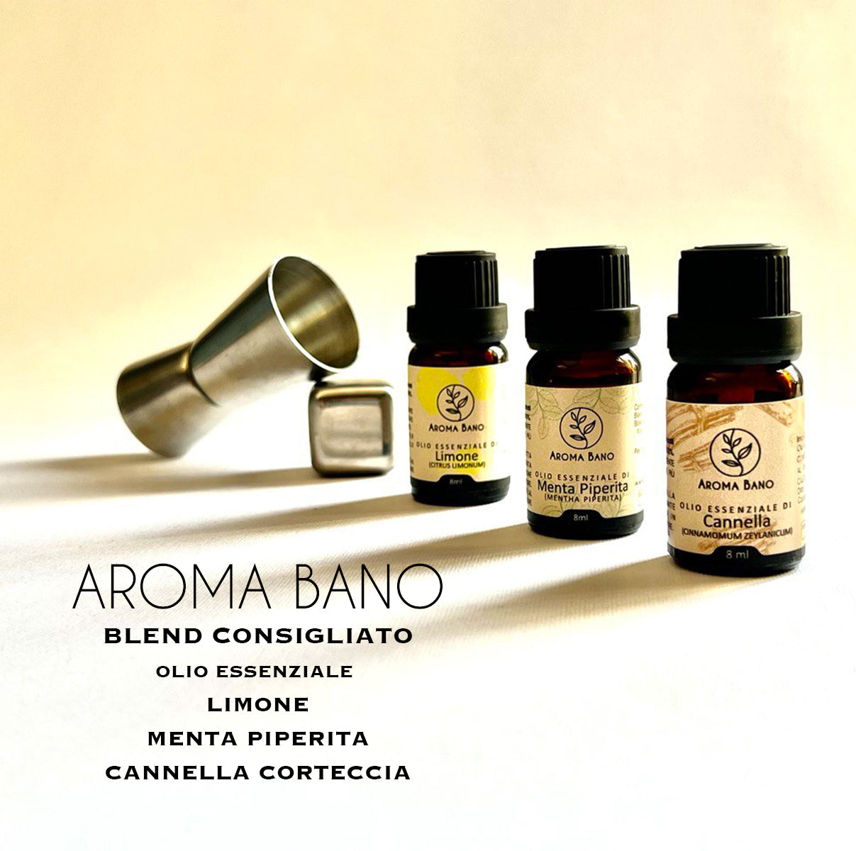 Blend consigliato Aroma Bano con olio essenziale di limone menta piperita e cannella corteccia