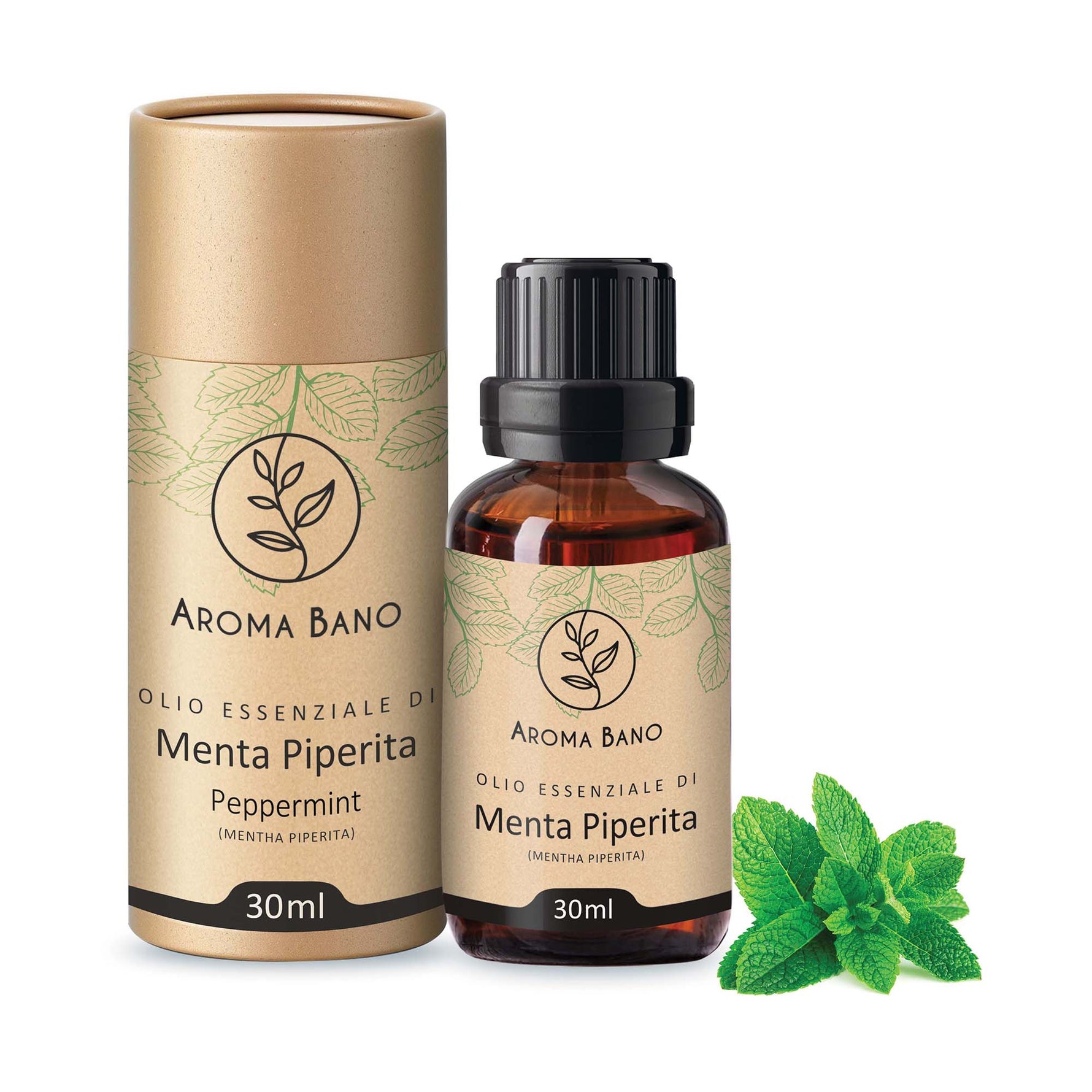 Olio essenziale di Menta Piperita 30 ml in flacone di vetro ambrato Aroma Bano