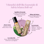 Benefici dell’olio essenziale di salvia sclarea Aroma Bano roll on per relax equilibrio ormonale e benessere della pelle