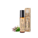 Olio essenziale di salvia sclarea Aroma Bano roll on con confezione e bottiglia da 10 ml con pianta di salvia