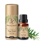 Olio essenziale di Tea Tree Aroma Bano 8ml con flacone e confezione su sfondo bianco