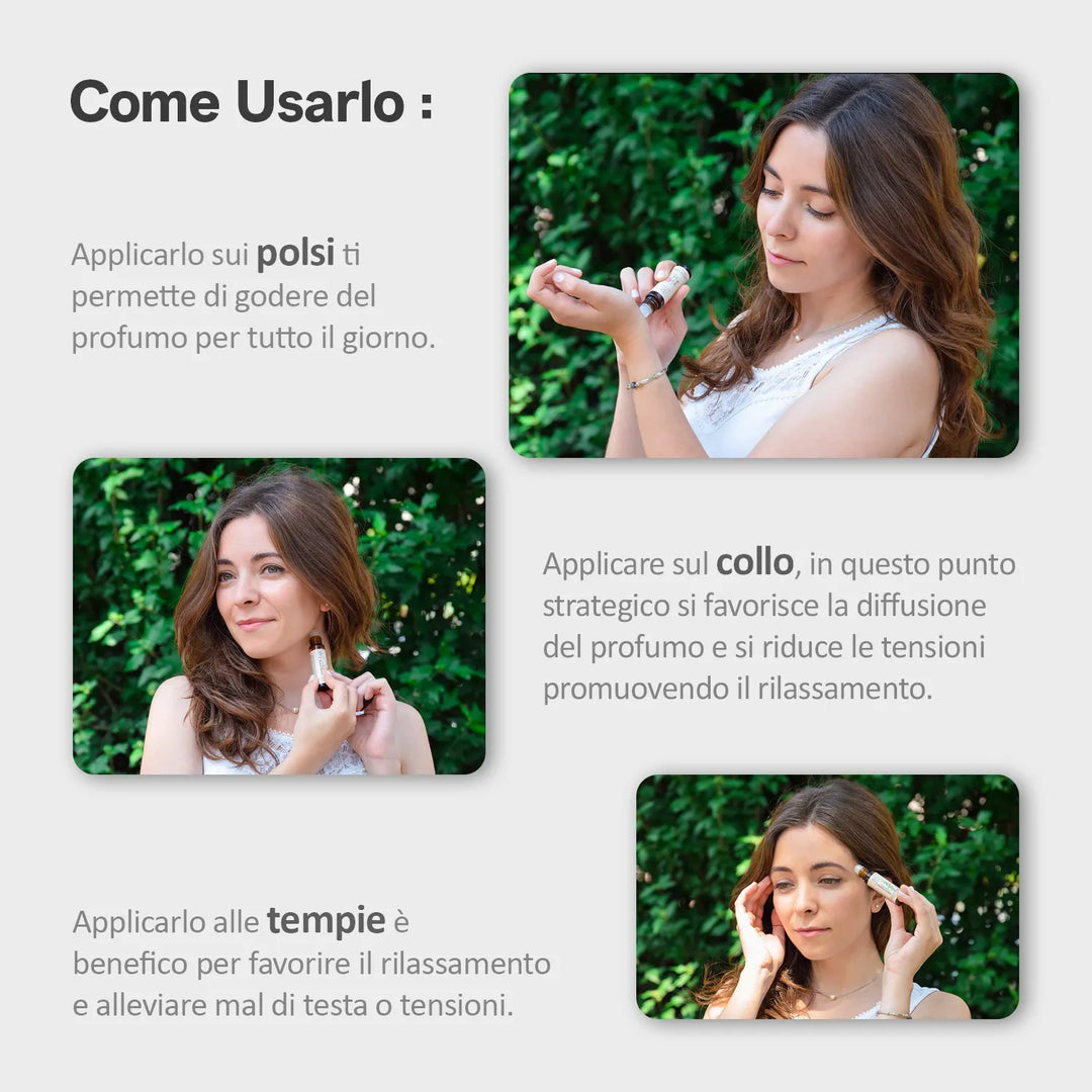 Come utilizzare un roll-on Aroma Bano applicandolo su polsi, collo e tempie