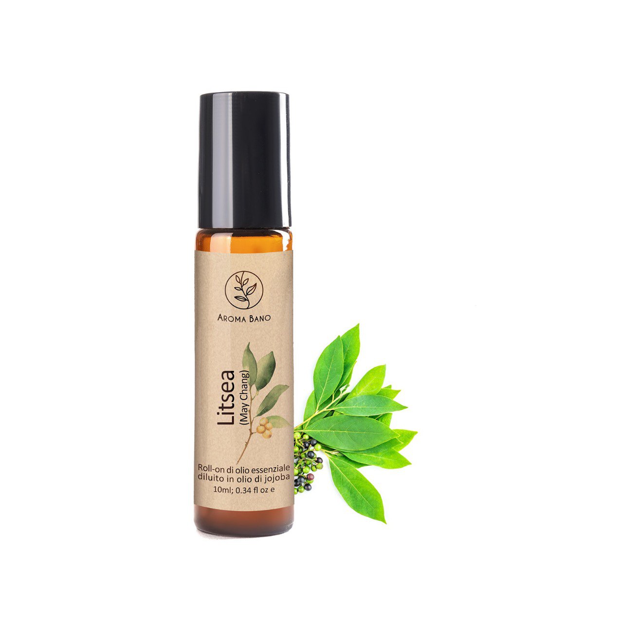 Roll-on alla litsea Aromabano in bottiglia da 10 ml per equilibrio e buon umore quotidiano
