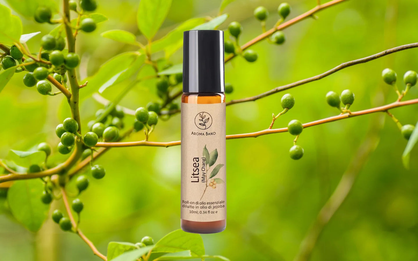 Roll-on olio essenziale di Litsea diluito in olio di jojoba con bacche di Litsea cubeba