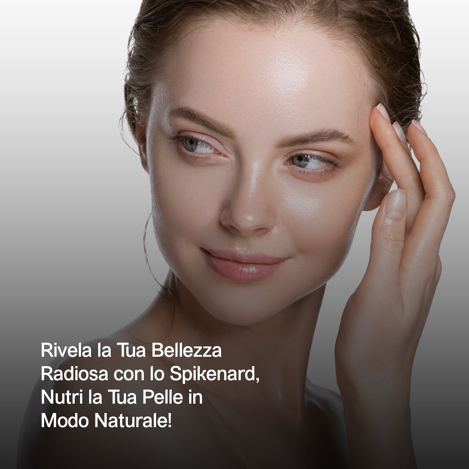 Donna con pelle luminosa che utilizza il roll-on di olio essenziale di Nardo Aroma Bano per nutrire e migliorare la pelle