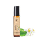 Roll-on al neroli Aromabano in bottiglia da 10 ml con fiore di arancio