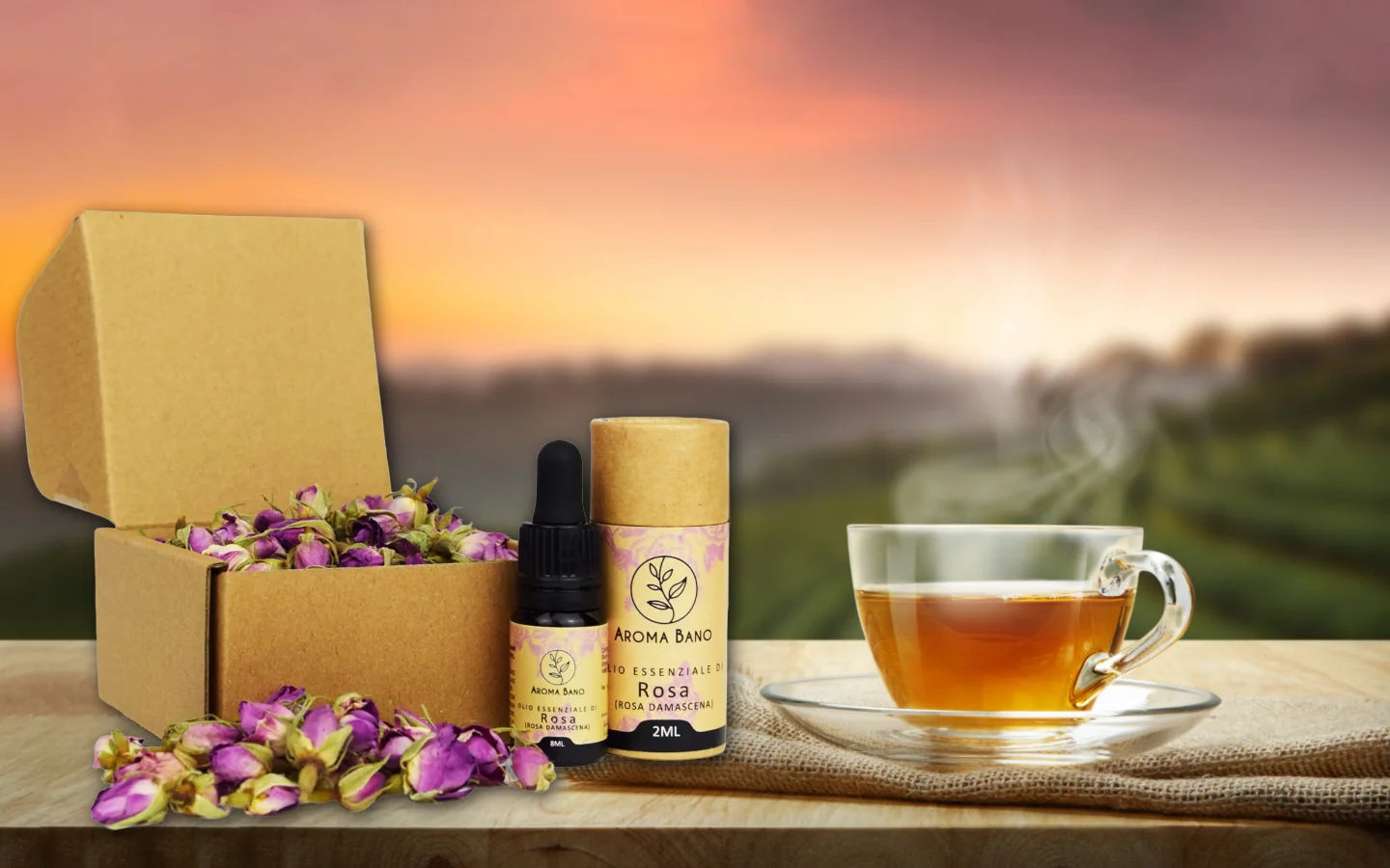 Set Olio di Rosa Damascena Aroma Bano con boccioli di rosa essiccati e confezione regalo